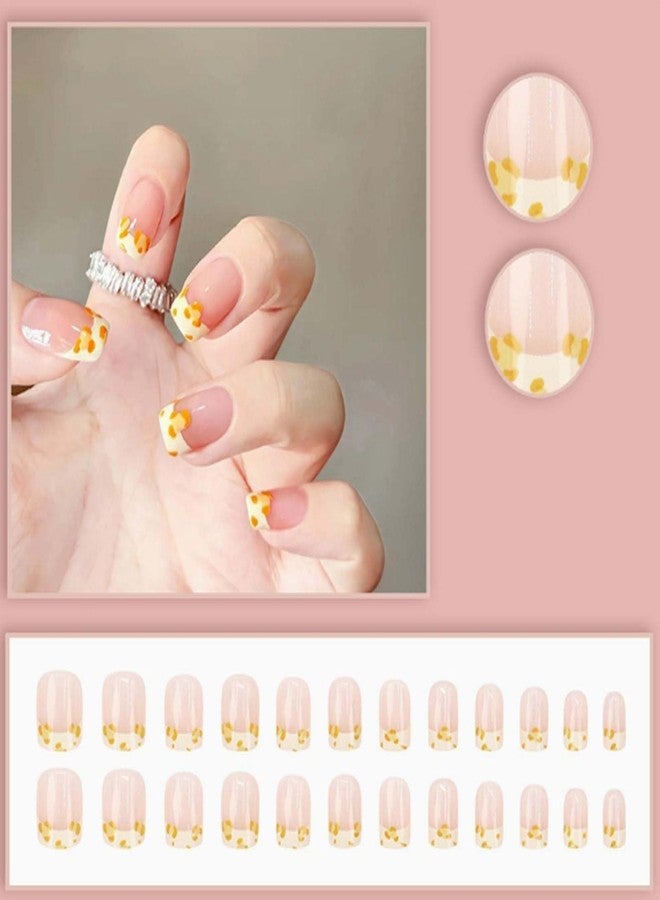 YoYoee Short Square Press on Nails French False Nails Cute Nails Tips Full Cover Nude Fake Nails for Women and Girls 24PCS - Image 2